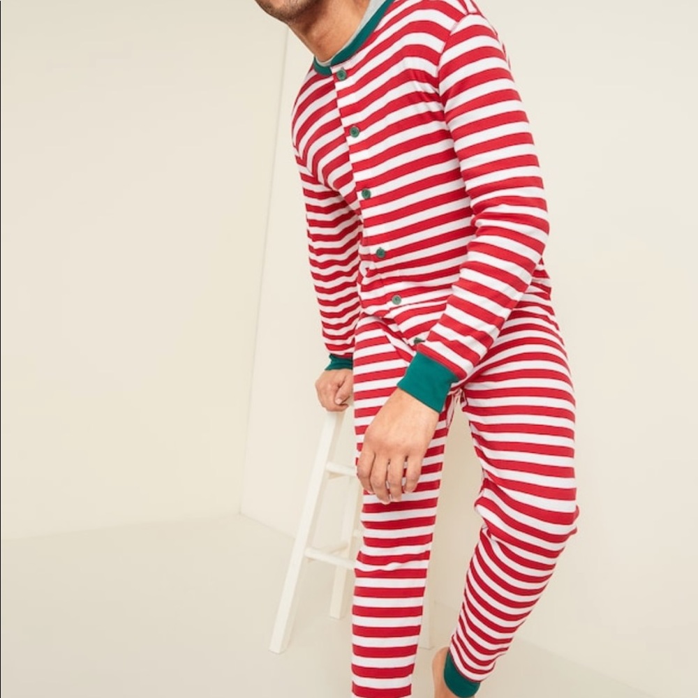waffle knit one piece pjs for men.